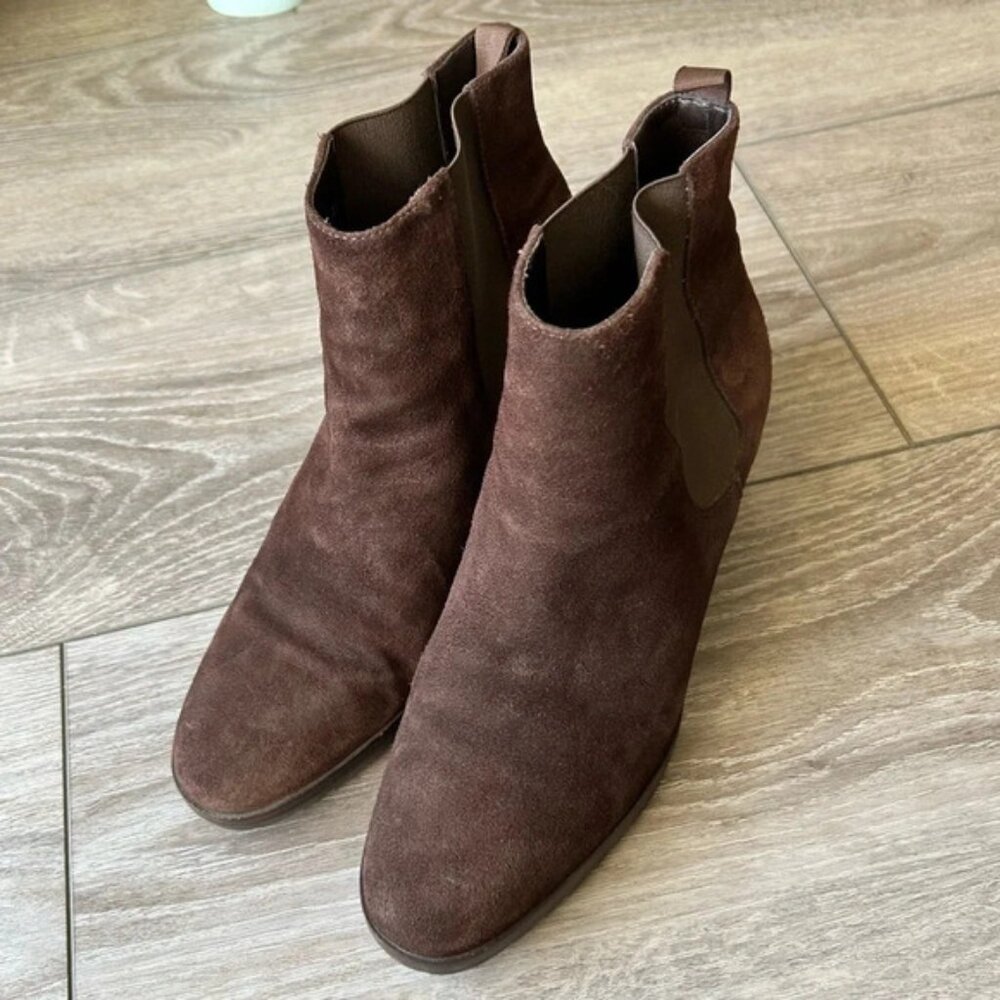 Ralph Lauren Brown Suede Leather Wedge Ankle Boots - Picture 2 of 13